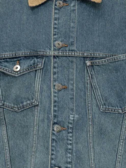 Giacca in Denim con Colletto in Velluto a Coste
