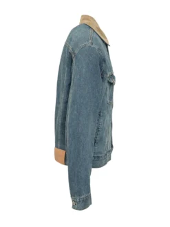 Giacca in Denim con Colletto in Velluto a Coste
