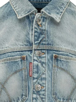 Giacca in Denim con Quattro Tasche e Bottoni
