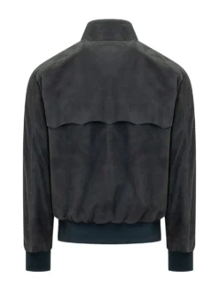 Giacca in Suede con Zip e Collo Alto