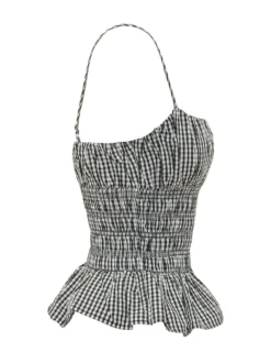 Gingham Smocked Top with Ruffle Hem