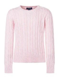Girls Cotton Cable-Knit Crewneck Sweater