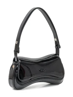 Glossy clutch with shoulder strap