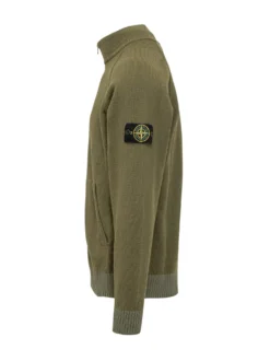 Green Knit Zip Cardigan With High Neck