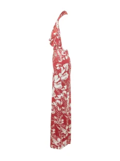 Halter Neck Long Dress with Floral Print Dancing Flowers