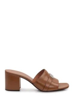 Heeled Mule Sanda with Wide Heel and Logo Strap