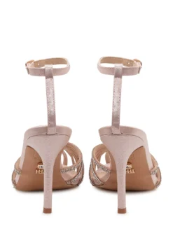 Heeled Sandals with Ankle Strap and Rhinestones