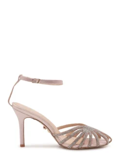 Heeled Sandals with Ankle Strap and Rhinestones