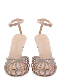 Heeled Sandals with Ankle Strap and Rhinestones