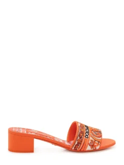 Heeled Slide with Embroidered Band