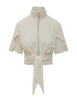 High Neck Blouse with Waist Tie