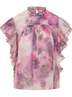 High Neck Top with Ruffle Sleeves