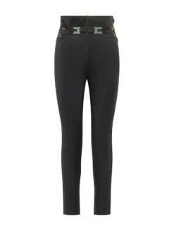 High Waist Slim Trousers With Belt Details