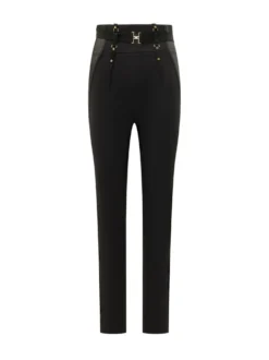 High Waist Trousers with Belt and Metal Details