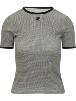 Houndstooth T-shirt with Contrast Trim