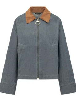 Jacket with Velvet Collar and Zip Closure