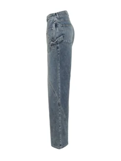 Jeans a Gamba Ampia con Tasche Laterali