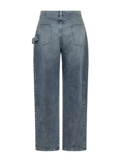 Jeans a Gamba Ampia con Tasche Laterali
