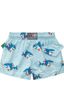 Jean Swim Shorts with Shark Print