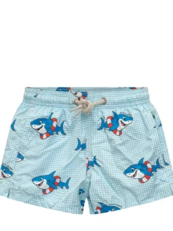 Jean Swim Shorts with Shark Print