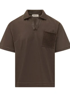 Jersey Polo with Open Collar and Pocket