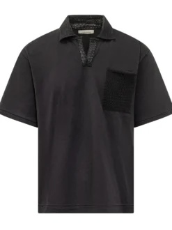 Jersey Polo with Open Collar and Pocket
