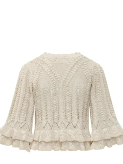 Knit Blouse with Ruffles and Openwork Pattern