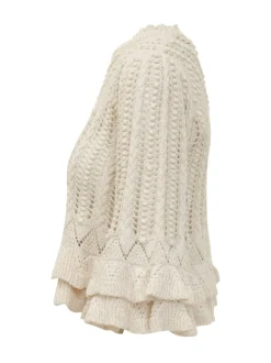 Knit Blouse with Ruffles and Openwork Pattern