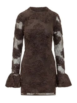 Lace Mini Dress with 3D Flowers