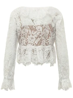 Lace V Neck Top with Long Sleeves