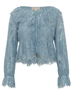 Lace V Neck Top with Long Sleeves