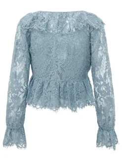 Lace V Neck Top with Long Sleeves