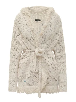 Lagoon Romance Cardigan with Belt and Openwork Knit
