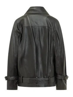 Leather Biker Jacket with Belt