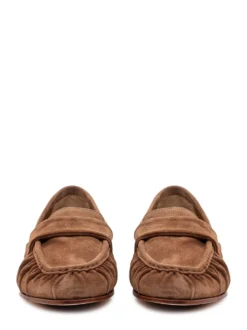 Loafers with Front Strap and Visible Stitching