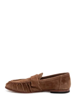 Loafers with Front Strap and Visible Stitching