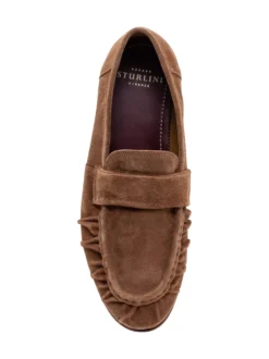 Loafers with Front Strap and Visible Stitching