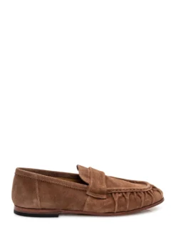 Loafers with Front Strap and Visible Stitching