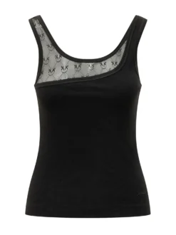 Logo Tulle Insert Ribbed Tank Top