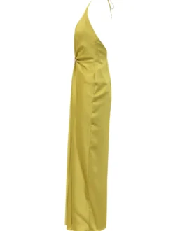 Long Dress with Deep Neckline and Central Detail