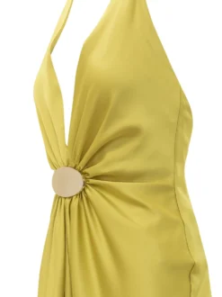 Long Dress with Deep Neckline and Central Detail