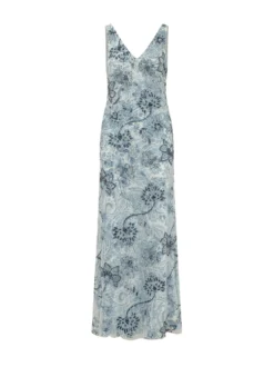 Long Dress with V Neck and Print
