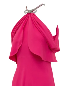 Long Halter Neck Dress with Draped Bodice