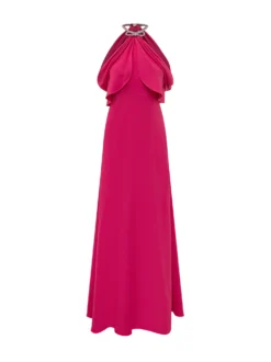 Long Halter Neck Dress with Draped Bodice