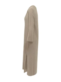 Long Open Front Coat with V Neck