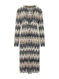 Long Sleeve Long Cardigan with Front Closure and Abstract Pattern