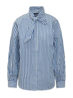 Long Sleeve Striped Shirt with Neck Bow