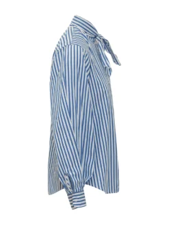 Long Sleeve Striped Shirt with Neck Bow