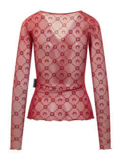 Long Sleeve Top with Round Neck and Geometric Pattern