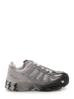 Low Top Sneakers with Laces and Distressed Mesh Inserts